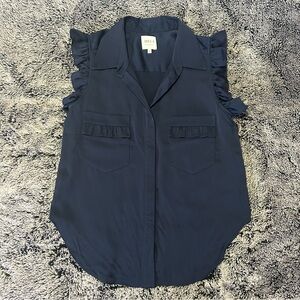 MISA Los Angeles Navy Ruffle Sleeve Blouse